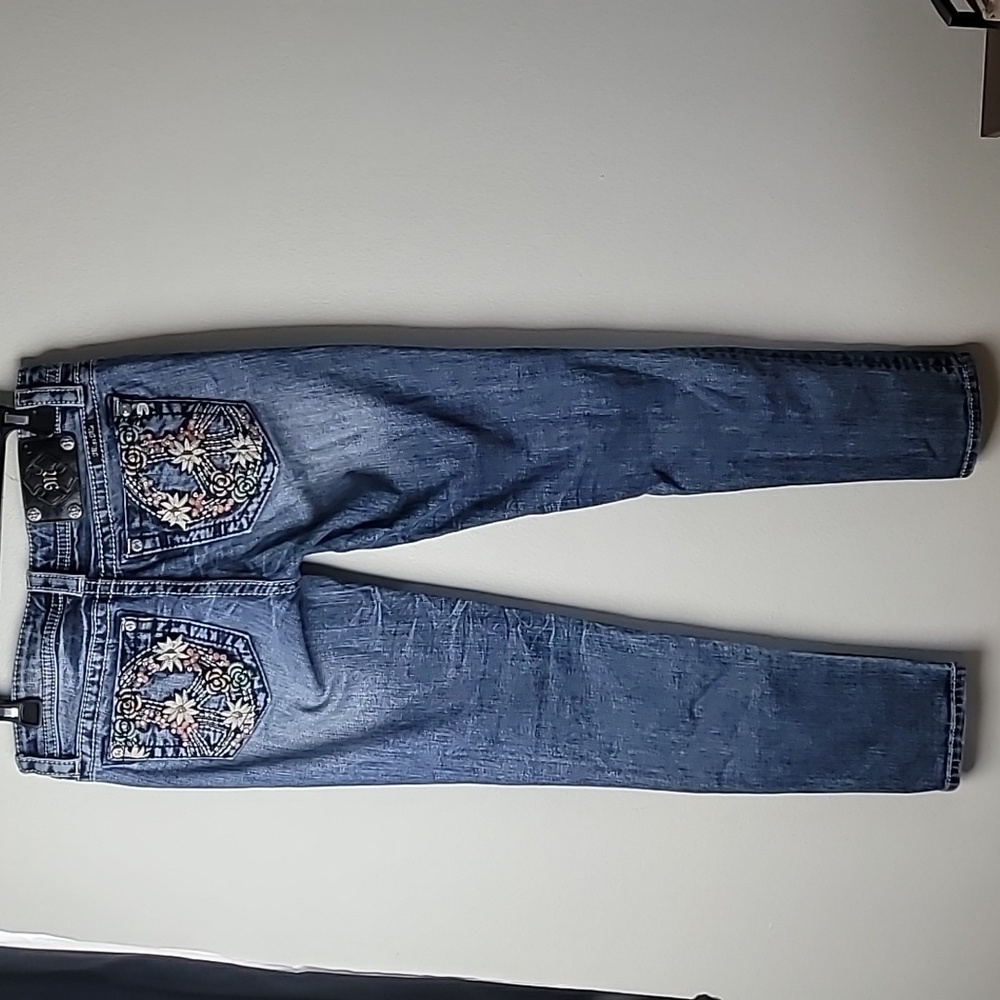 Miss Me Jeans Signature Skinny Floral Stitching Size 28 - Picture 4 of 9